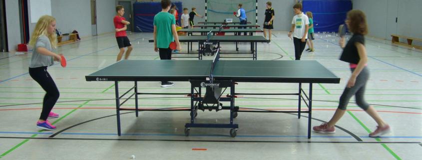 schülerinnen und schüler aus dem internat landschulheim steinmühle spielen tischtennis in der sporthalle in marburg, hessen